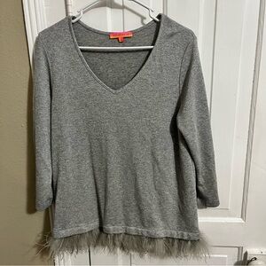 Vilagallo Gray Mid Sleeve Blouse Ostrich Feather Trim Large K